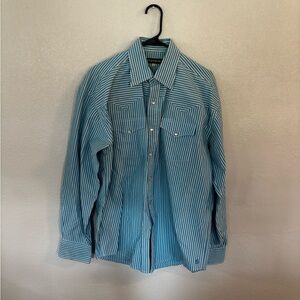 Stetson Teal and White Striped Shirt